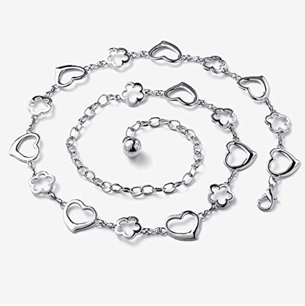 New silver heart Concho chain belt 35"